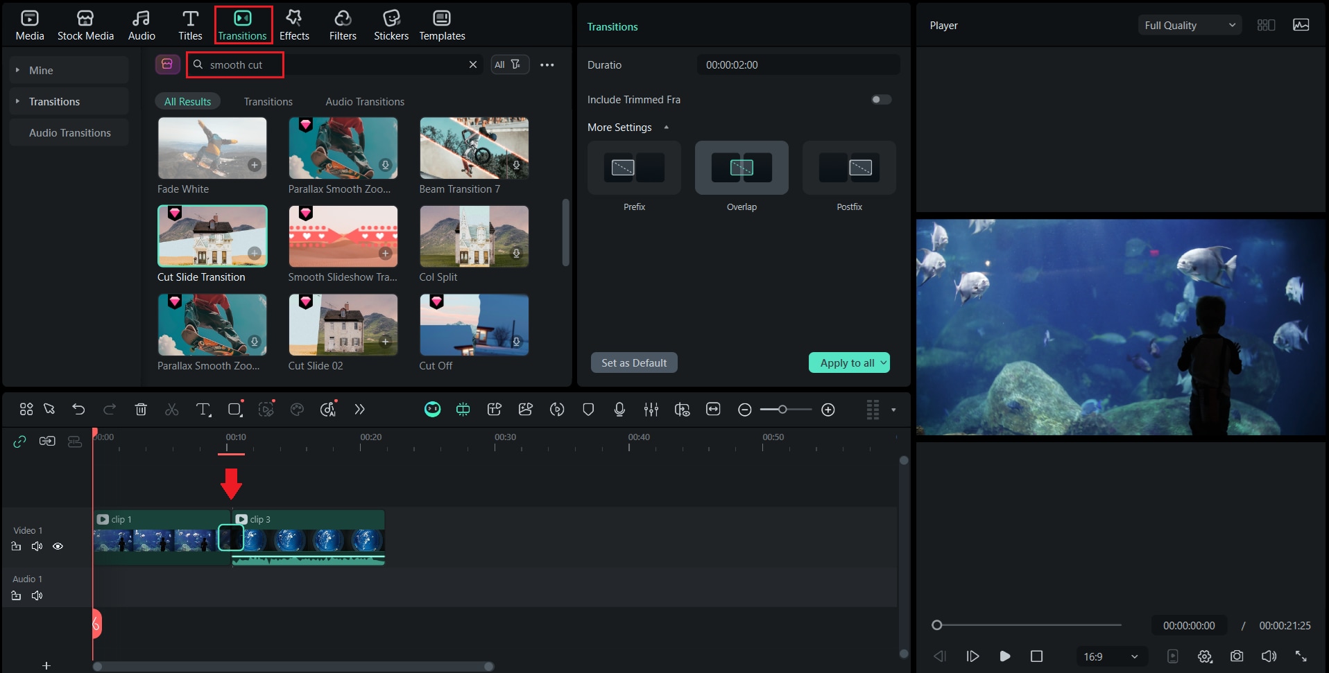 apply smooth cut transition