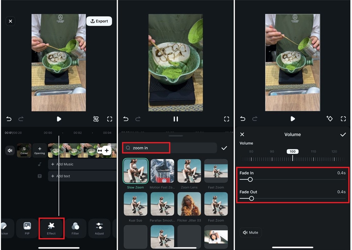 apply transition and adjust the audio