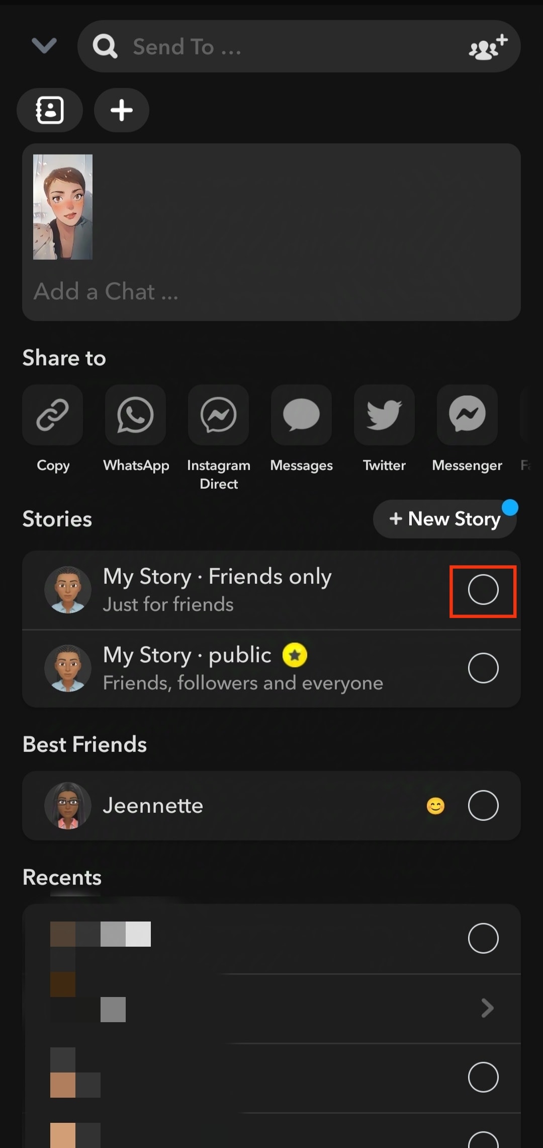 select story or friend