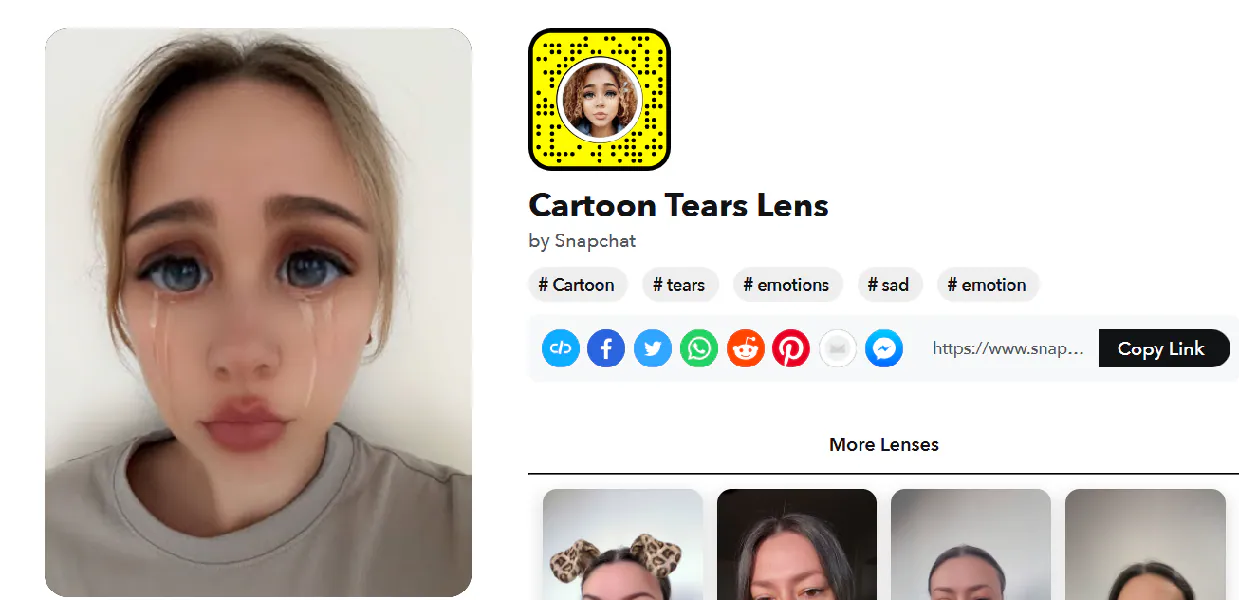 cartoon tears lens on snapchat