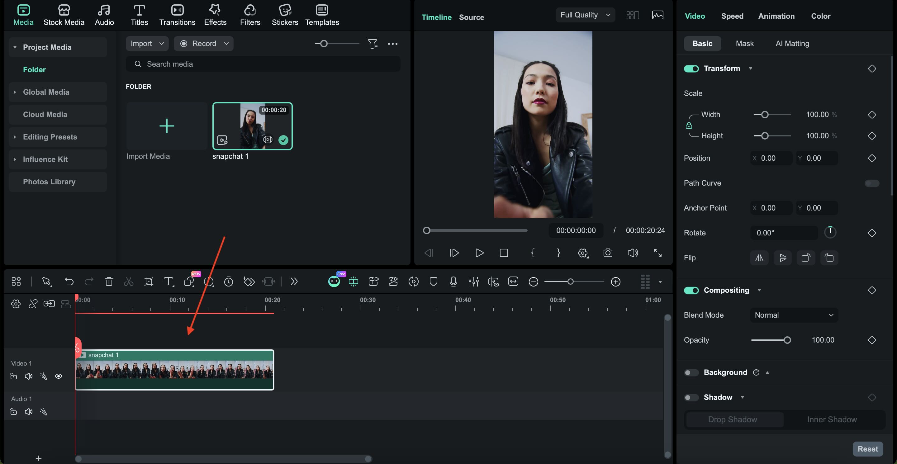 drag the clip to the timeline