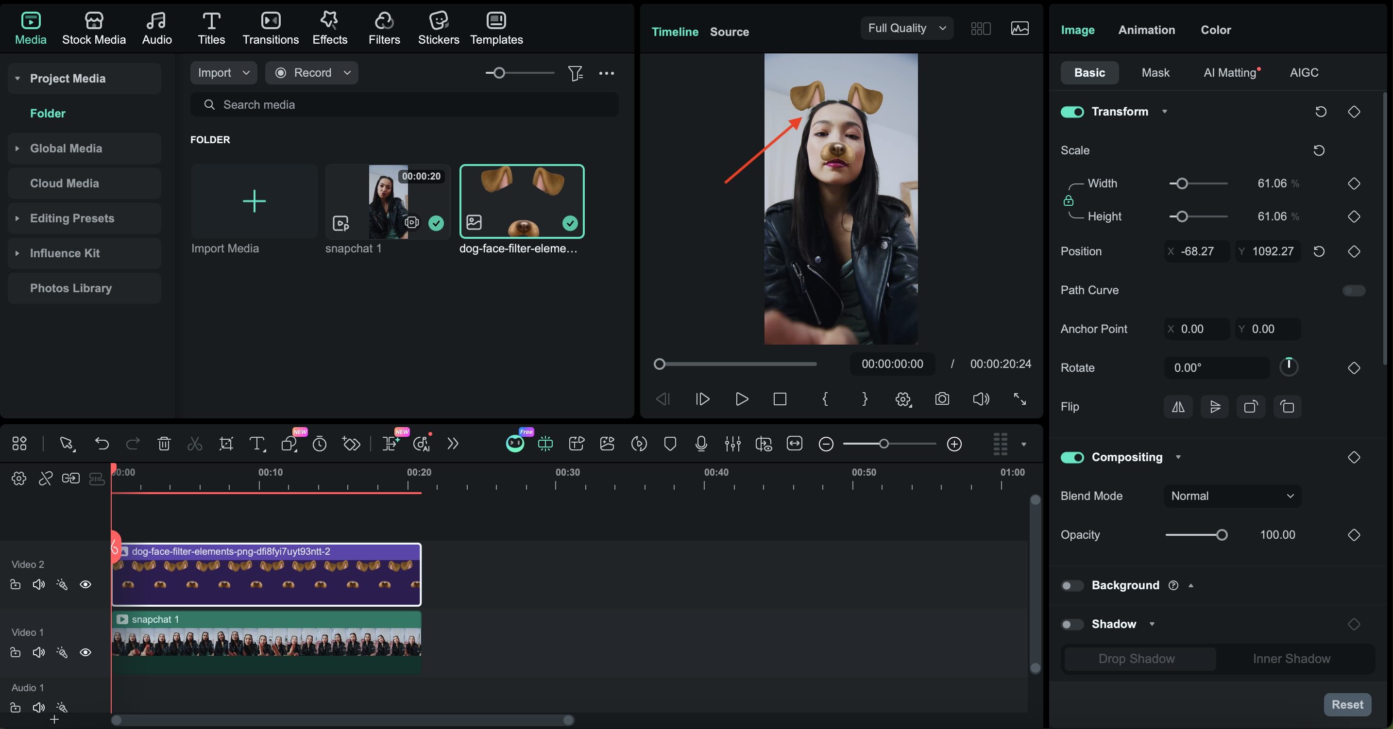 adjust and position the dog png