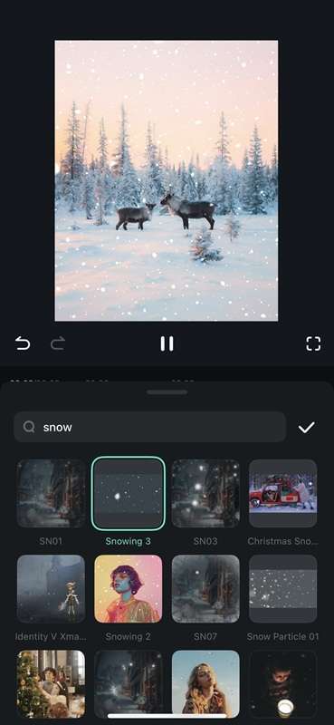 filmora mobile snow effect