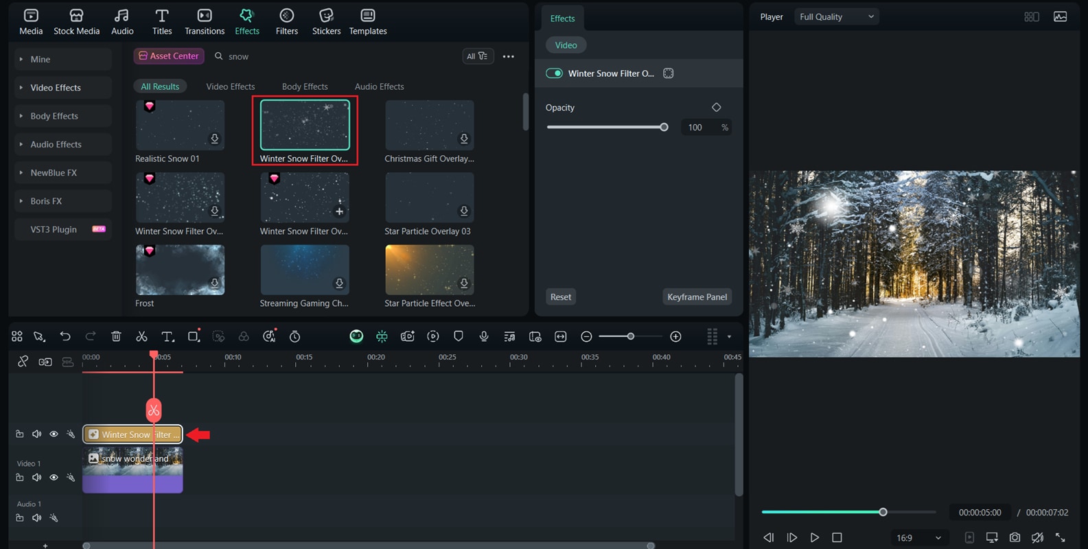 add snow effects to your clips