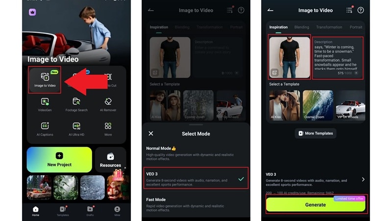 type prompt and tap generate