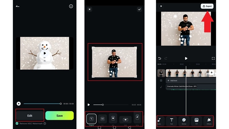 edit and export your snowman ai