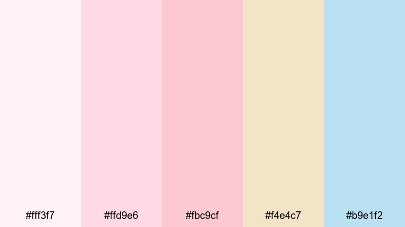 soft almond cotton candy almond color palette with hex codes