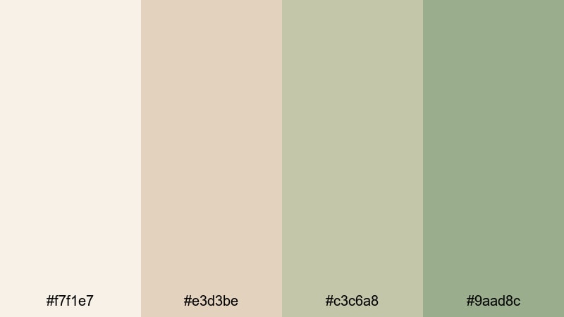 soft brand intro beige green color palette with hex codes