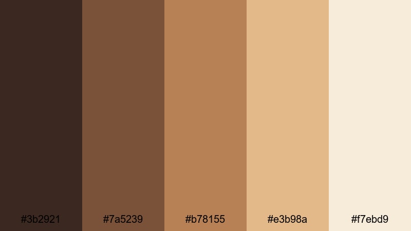 soft brewed latte brown copper color palette with hex codes