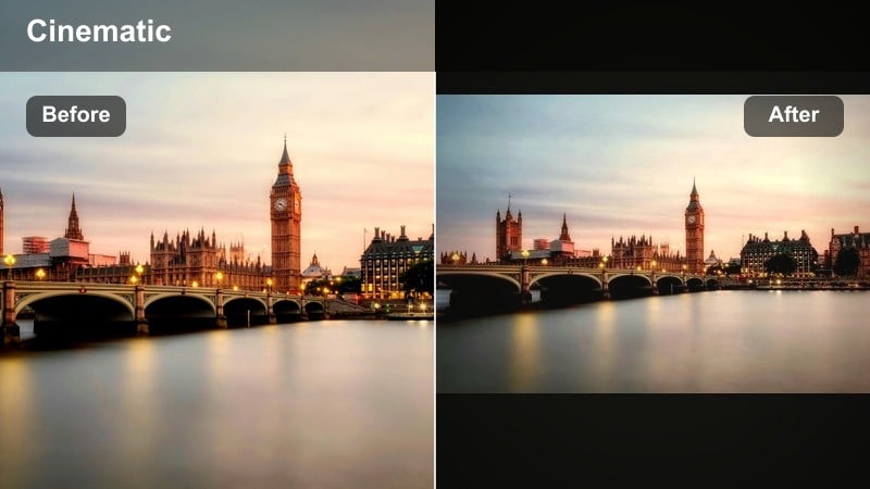 Soft, muted urban street scene with matte finish and low contrast