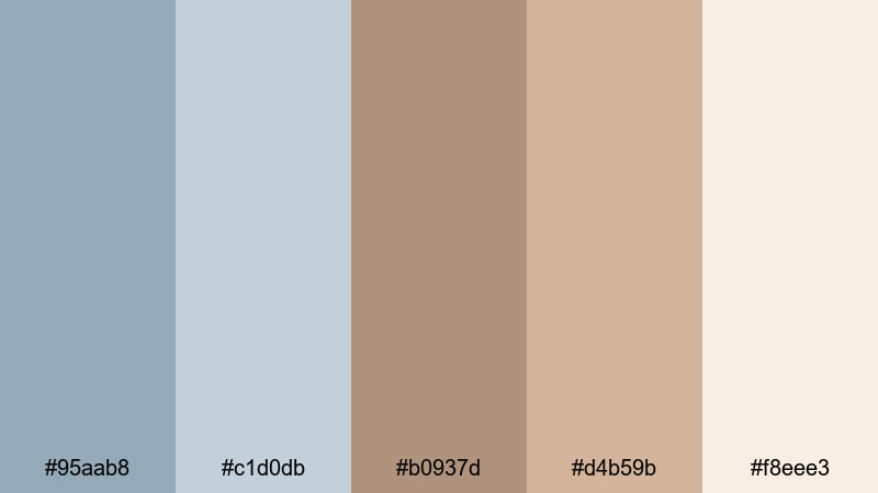 soft driftwood breeze brown blue color palette with hex codes
