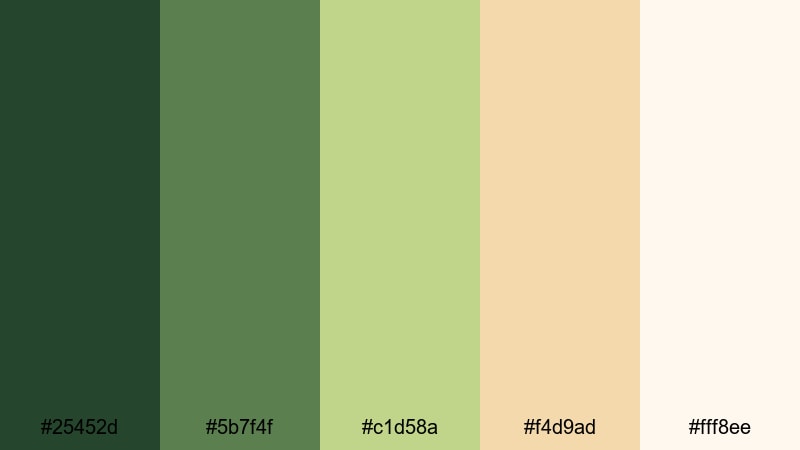 soft jungle orchard jungle color palette with hex codes