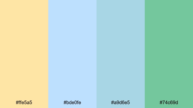 soft mint interface gold blue green color palette with hex codes