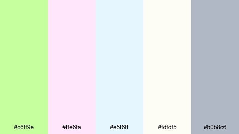 soft neon pastel chartreuse color palette with hex codes