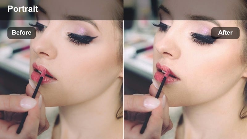 Night portrait with soft city light bokeh behind a clearly focused subject.