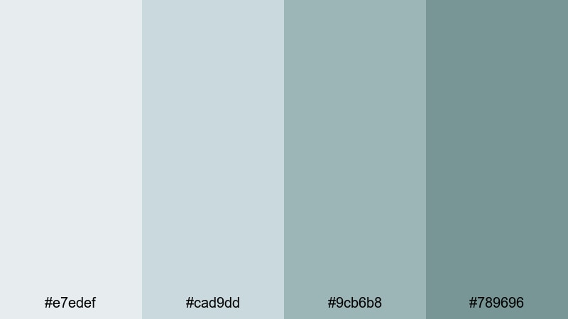 soft overcast lagoon gray turquoise color palette with hex codes