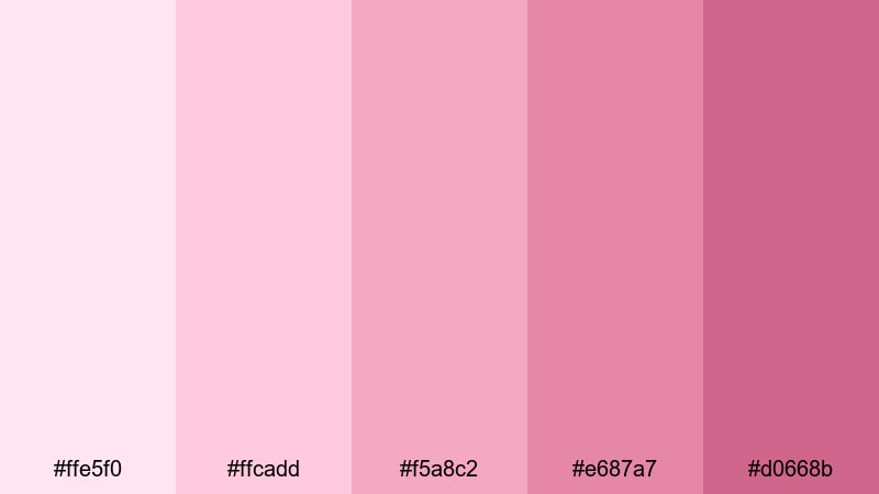 soft pink monochrome light pink color palette with hex codes