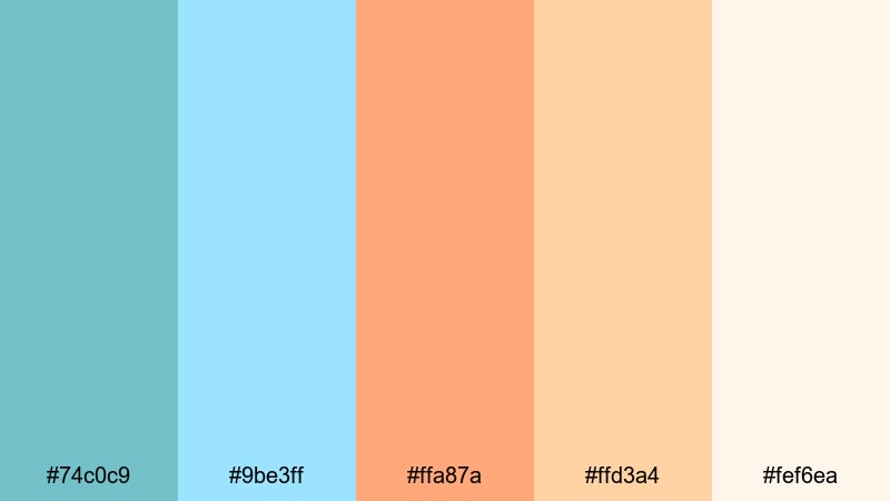 soft reef glow teal orange color palette with hex codes