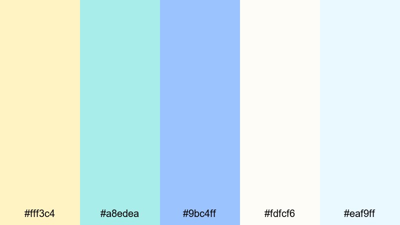 soft seaside picnic yellow teal blue color palette with hex codes