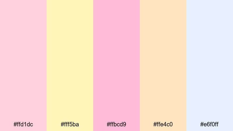 soft sherbet dream yellow pink color palette with hex codes