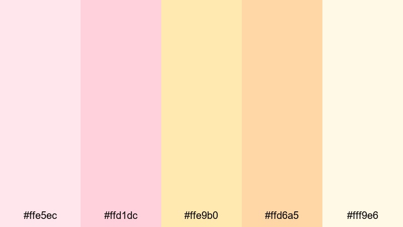 soft sorbet story pink yellow orange color palette with hex codes