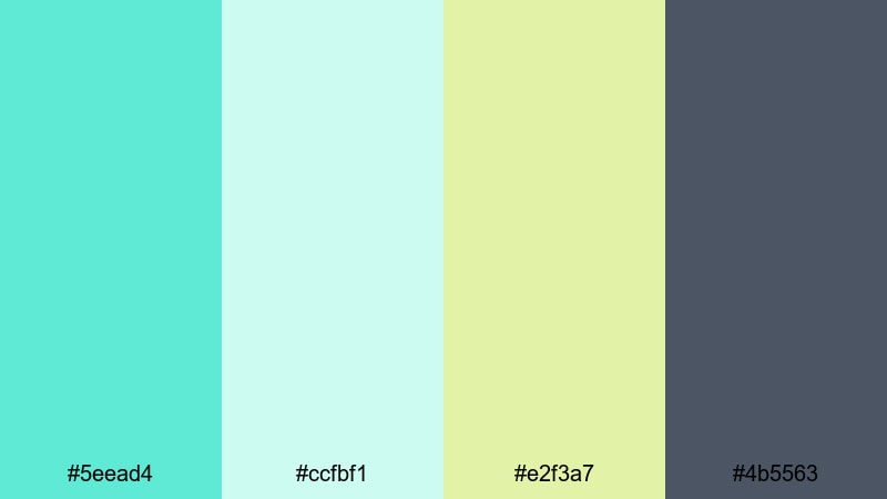 soft studio glow turquoise lime green color palette with hex codes
