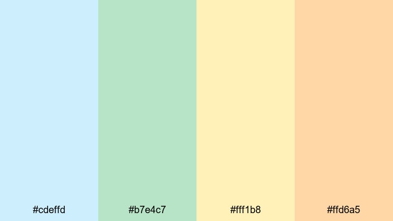soft tropic cloudscape blue green yellow orange color palette with hex codes