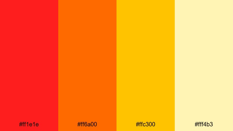 solar flare energy red orange yellow color palette with hex codes