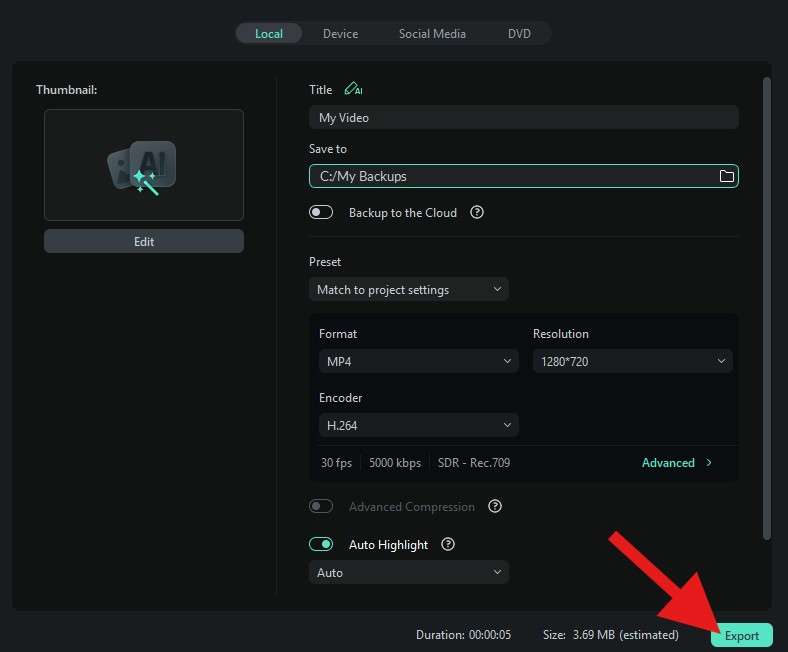 export short clips using filmora desktop