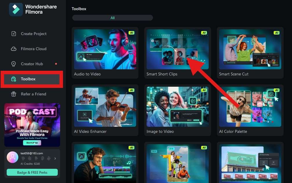 activate smart short clips in filmora