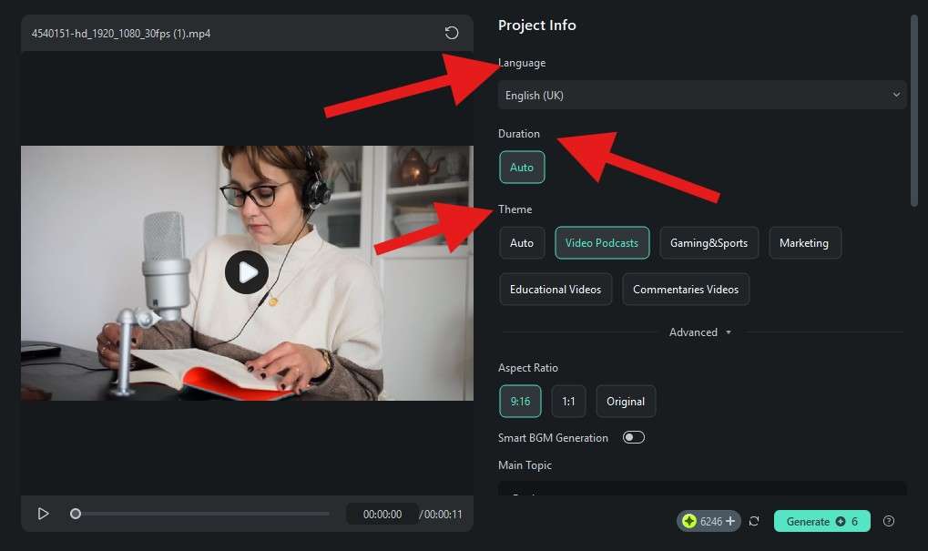 set the language duration and theme