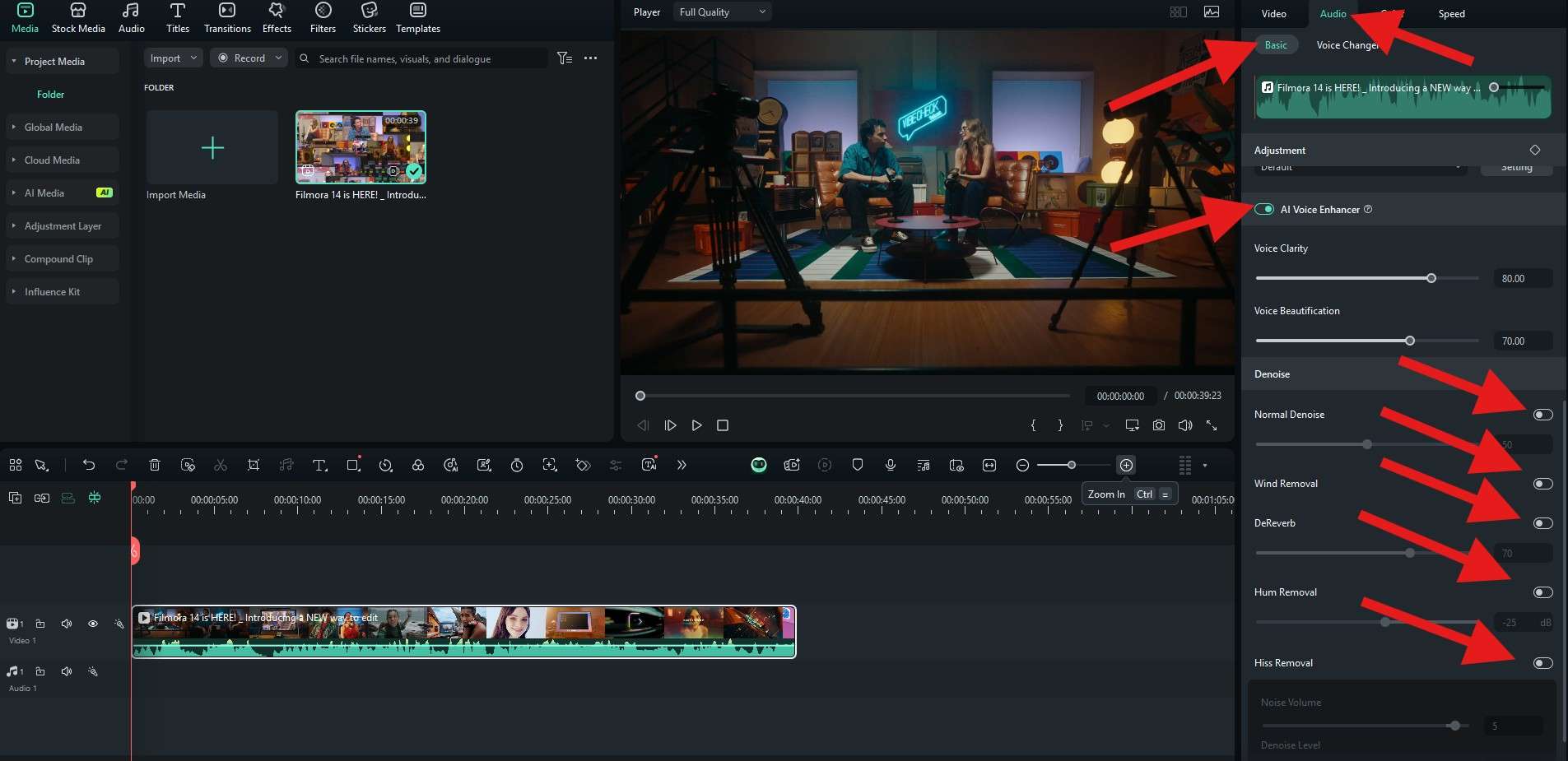 use ai voice enhancer filmora desktop
