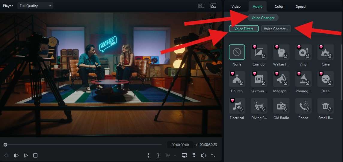 use the voice changer feature filmora