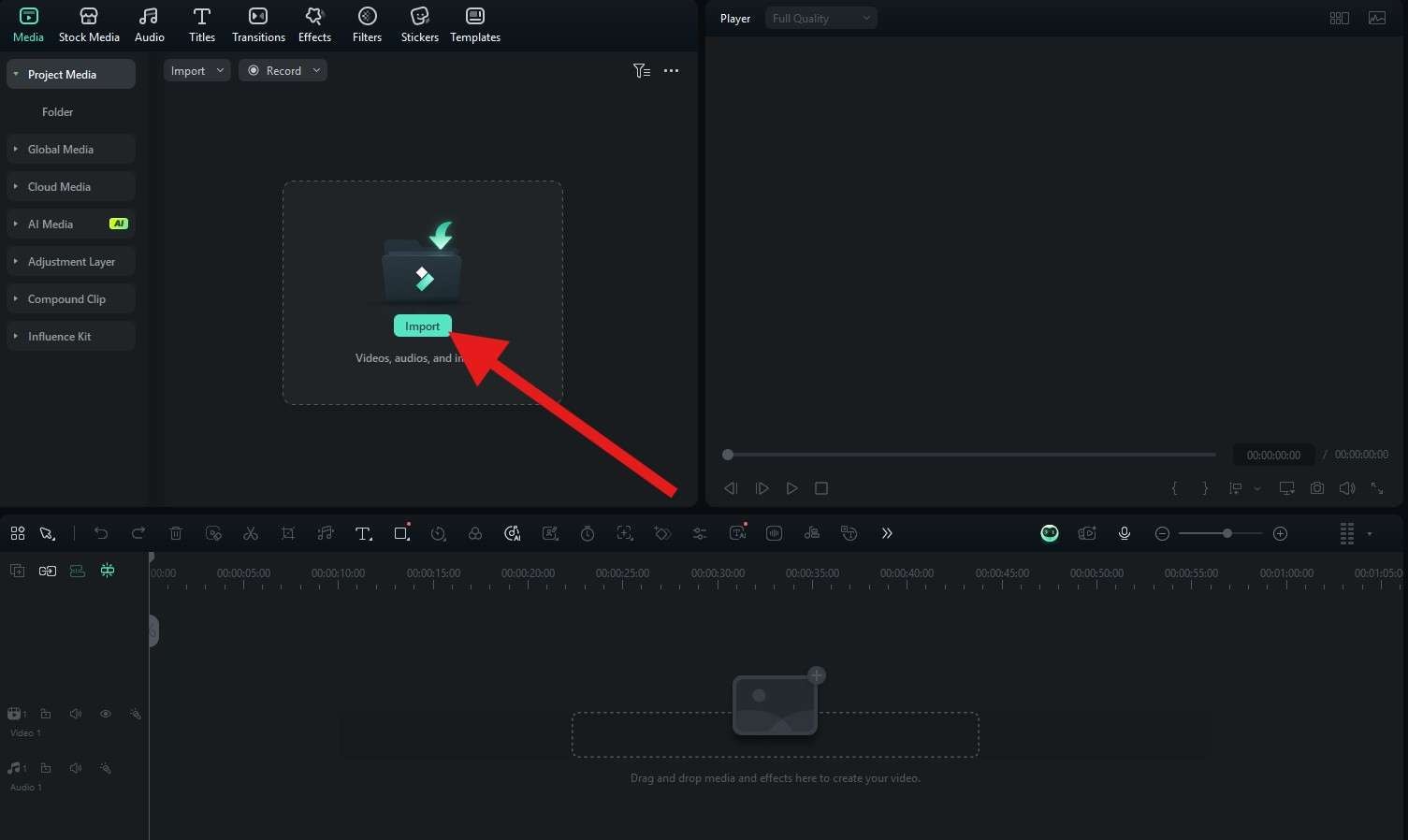 import media files to filmora project