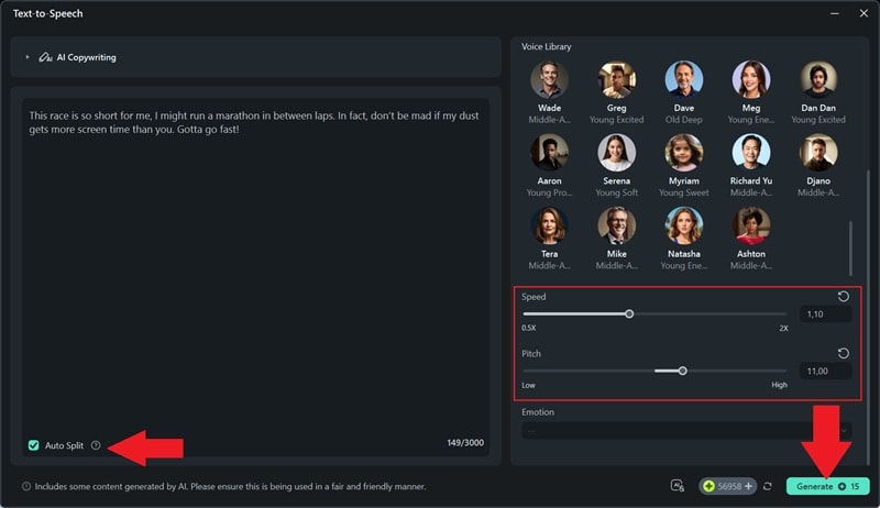 adjust settings and click generate