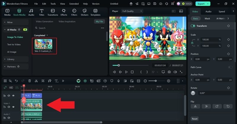 drag your ai video to timeline