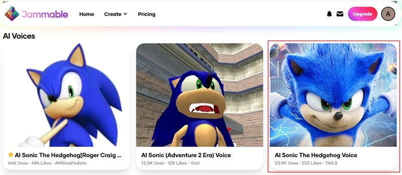 choose sonic voice from jammable