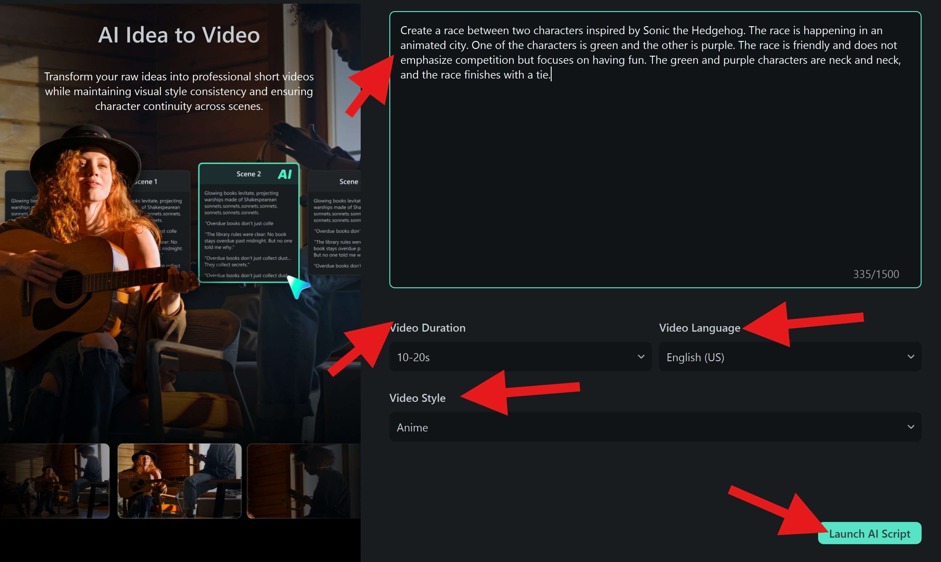 launch ai script idea to video