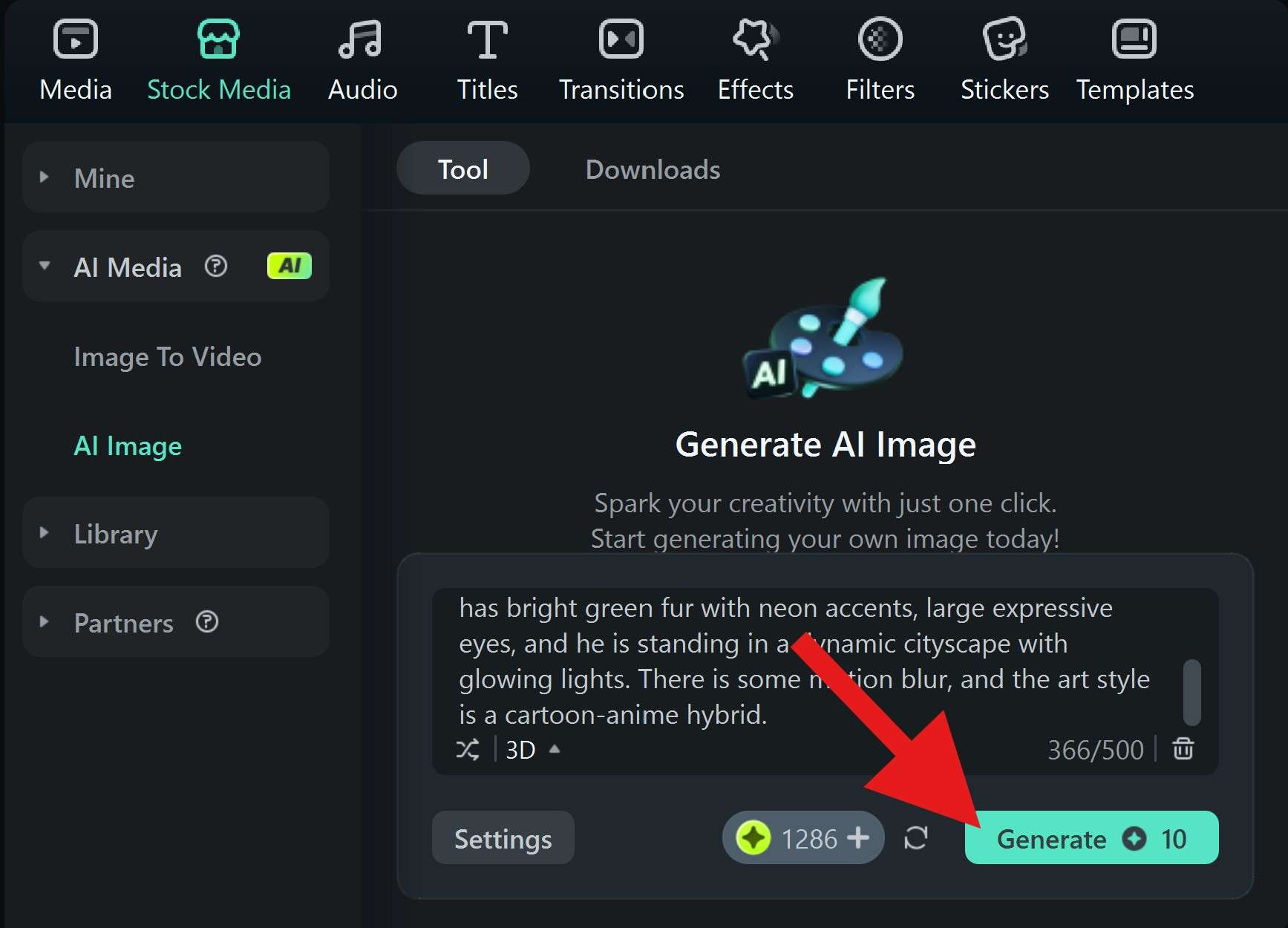 generate sonic character ai image filmora