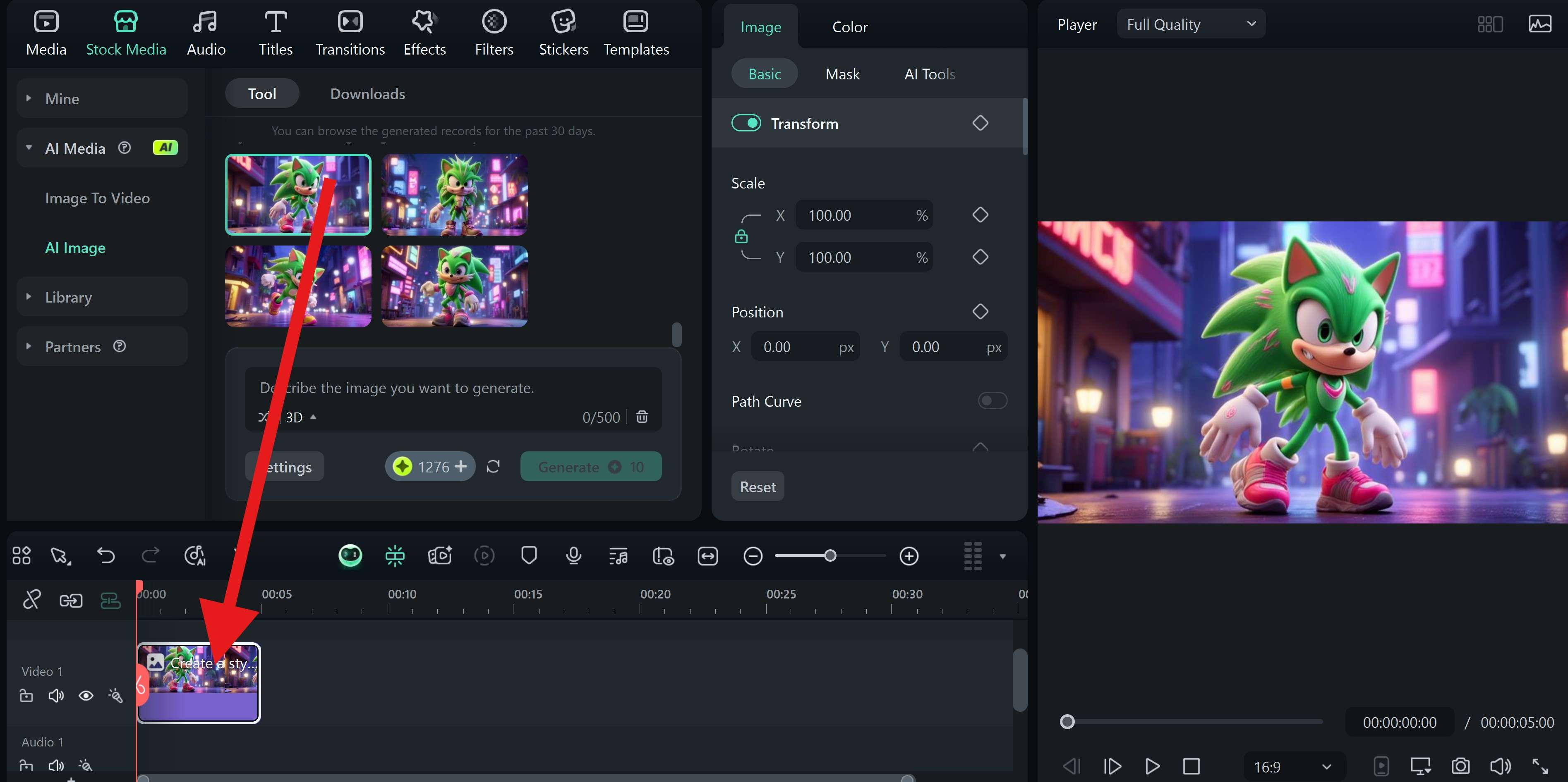 pick best ai image result filmora