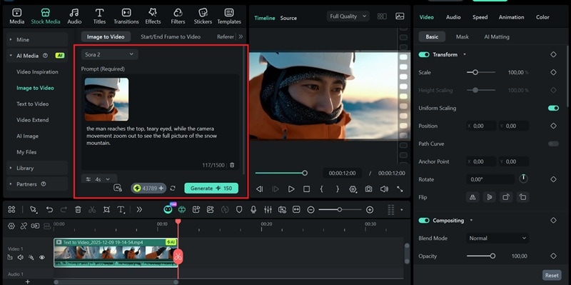 generate sora 2 clip again in filmora