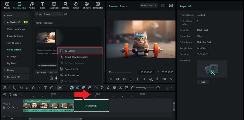open filmora ai extend