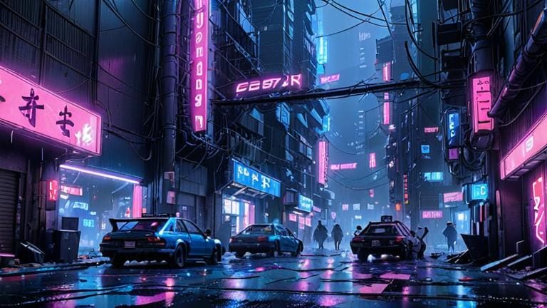 filmora ai image of cyberpunk city