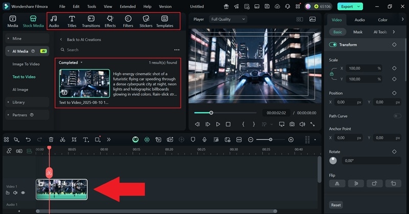 drag ai video to the timeline