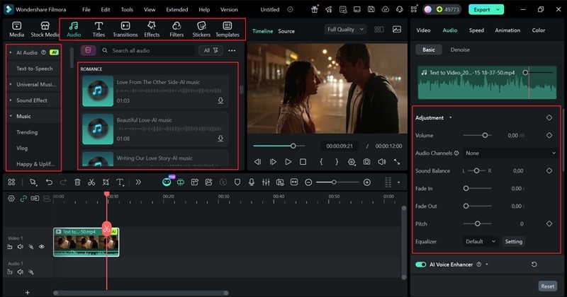 browse through filmora audio libraries