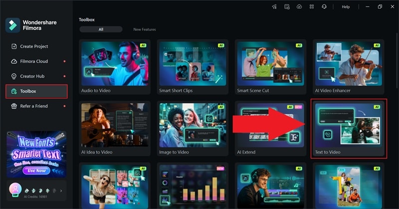 find the text to video feature