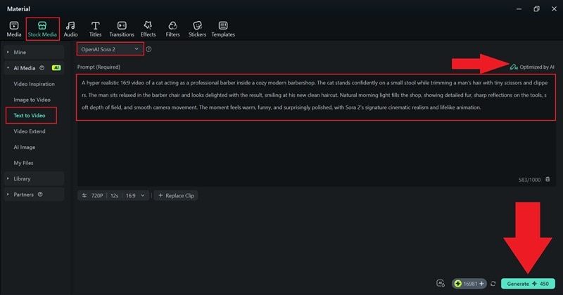 type prompts and click generate