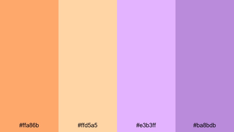sorbet skies story orange purple color palette with hex codes