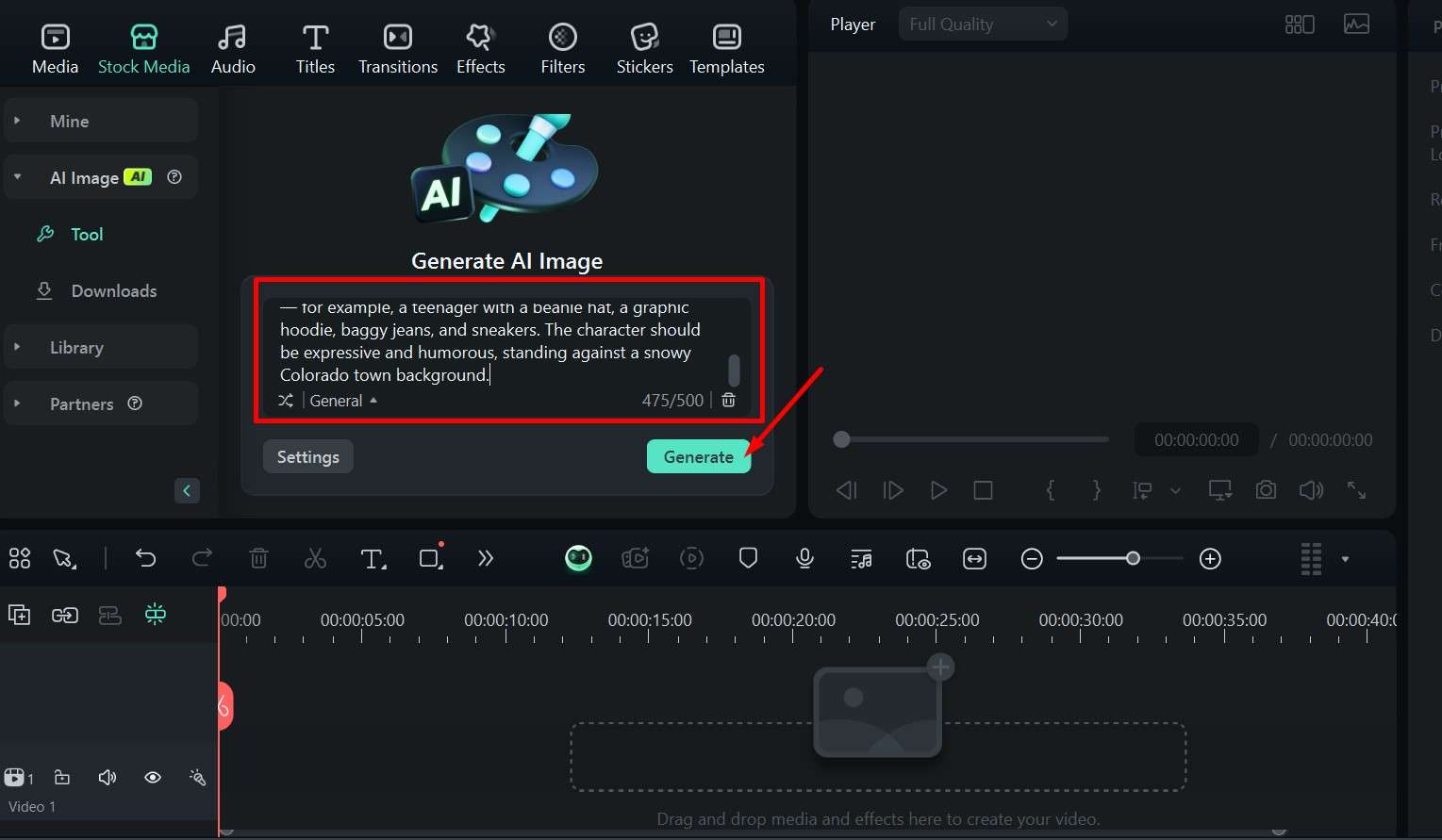 filmora generate ai image