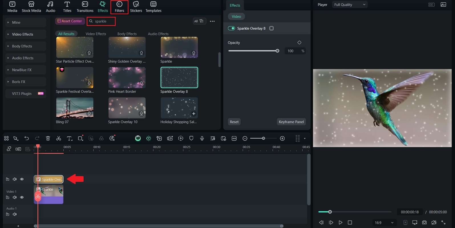 ajouter des effets scintillants